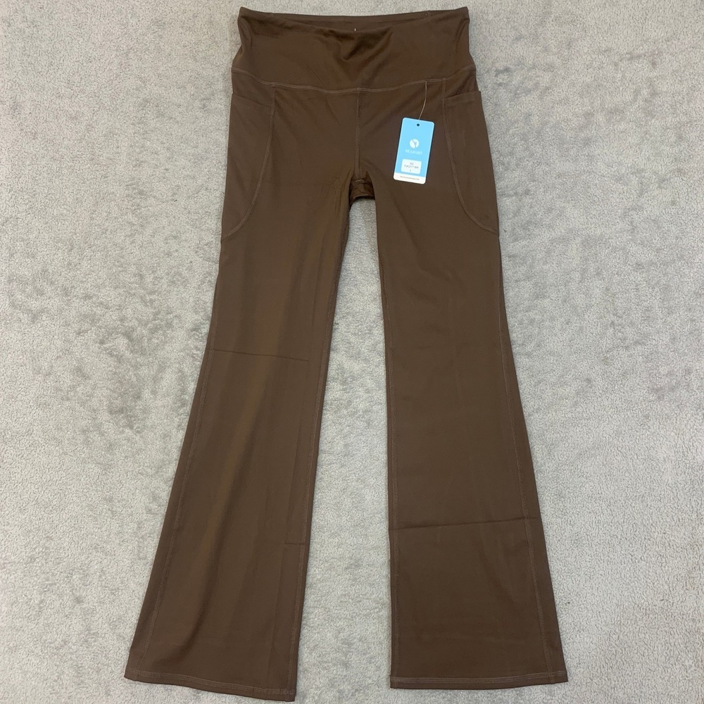 NWT Seajojo Yoga Flare Pants Women's Large Brown Polyester Spandex
